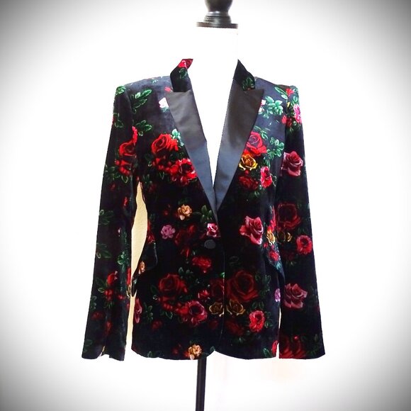 L'AGENCE NWT Chamberlain Velvet Blazer Black Vintage Rose Satin Lapels Size 6 - Picture 2 of 14